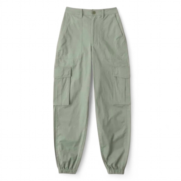 Abercrombie & Fitch Cargo High Waist Tapered Cotton Pants Women's Sz M Sage - Picture 2 of 10